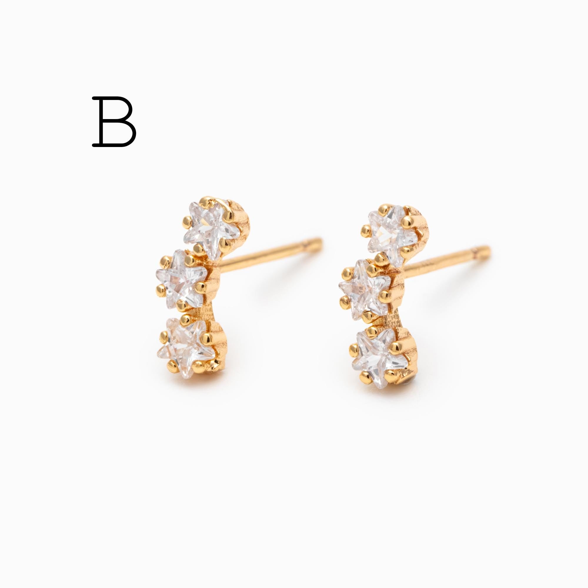 4pcs CZ Pave Dainty Earring, 18K Gold Plated Brass, Jewelry Making, Diy Material, Jewelry Supplies (GB-3369)